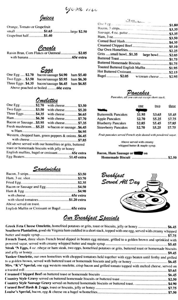 Yankee Coffee Shop menu 5